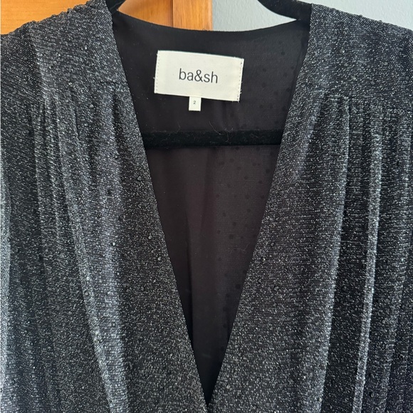 ba&sh Black Metallic Mesh V-Neck Dress - Picture 4 of 6